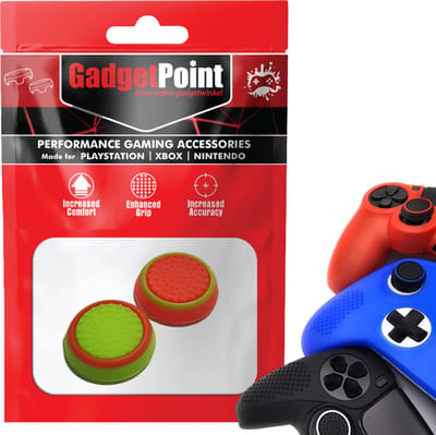 Gadgetpoint - Thumb Grips voor PlayStation, PS5, Xbox X/S, One & Switch Pro Controller - Gaming Thumbgrips - Performance Anti-Slip Thumbsticks - Bescherming Accessoires - Groen en Rood