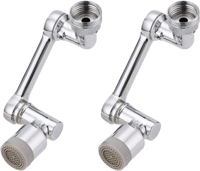 Kraanverlengstuk - 1080 graden draaibaar - Set van 2 - 14,2 × 9,2 cm - Kraan met filtersproeier - Geschikt voor keukens en badkamers - Zilver