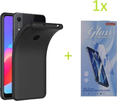 hoesje Geschikt voor: Huawei Y6 2019 / Y6S TPU Silicone rubberen + 1 stuk Tempered screenprotector - zwart