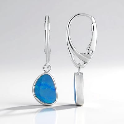 Cavill - Zilveren Oorbellen - 925 Sterling Zilver - 3,5 Ct Blauwe Opaal Doubletten - Fancy Geslepen - Bezel - Elegante Haaksluiting