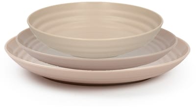 PlasticForte camping borden set - beige - kunststof - 3 soorten - 12x stuks - onbreekbaar servies