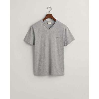 Gant T-Shirt Fine Shield Embroidery Uni V-Neck Grijs Melange / male