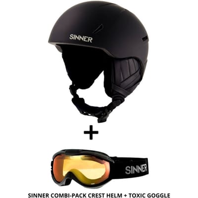 SINNER Combi-Pack (Skihelm Crest+ Goggle Toxic) Unisex - Mat zwart - Maat S (50-54 cm)