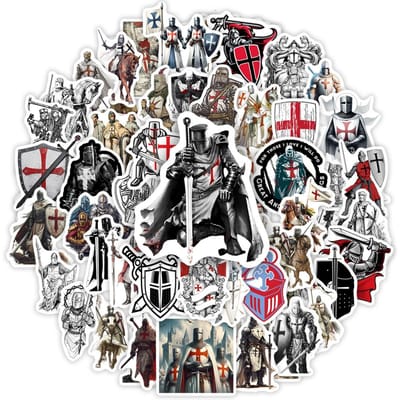Kruisvaarder Tempelier Ridder Stickers Kunst DIY Cadeau Kinder Speelgoed Decal voor Laptop Telefoon Scrapbook Bagage Decoratieve Flessen Waterdicht gray