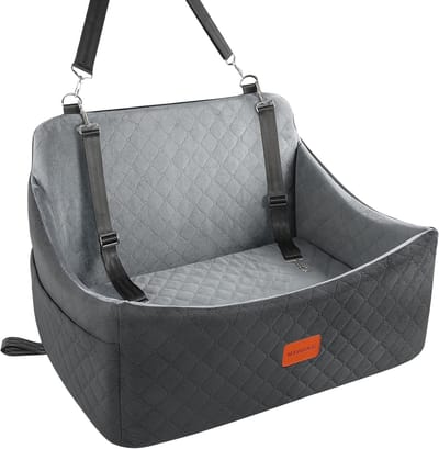 Honden autostoel voor grote honden tot 25 kg - Zacht memory foam, verstelbare riemen en veiligheidsbanden - Verwijderbare en wasbare hoes (Grijs, Groot)