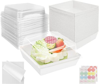 30 Stuks Herbruikbare Taartdozen met Transparante Deksel, Perfect voor Taarten, Cupcakes en Macarons met Bakpapier en Stickers