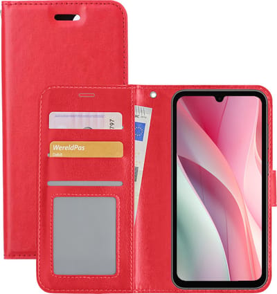 Hoesje - Met Pasjeshouder - Geschikt voor Samsung Galaxy A15 - Luxe Bookcase Portemonee - Flip Case - Kunstleer Book Case - Flipcase - Book Cover - Walletcase - Portemonneehoes - Rood