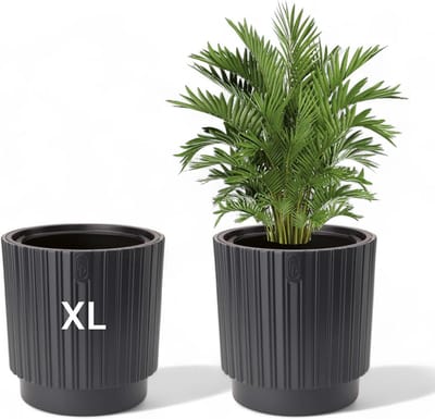 Ronde XL Bloempot Antraciet met Uitneembare Inzet - Modern 3D Profiel