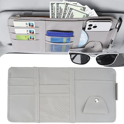 Dailygoods - Auto zonneklep organizer, lederen interieur, 31 x 15,5 cm, zonnebril-organizer, kaarthouder, opbergtas