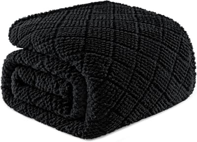 Knuffeldeken - Wafeldeken Pluche deken - Gezelligheid en comfort - Jacquard patroon - 220 x 240 cm - Zwart