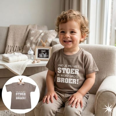 T-Shirt zwangerschapaankondiging big brother Vind je mij niet stoer? Want ik word grote broer! korte mouw shirt beige maat 74 zwangerschap aankondiging bekendmaking baby