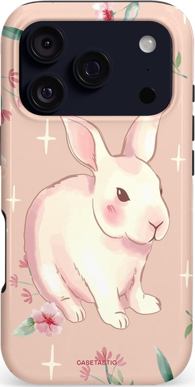 Casetastic hoesje geschikt voor Apple iPhone 17 Pro - MagSafe - Dubbellaagse bescherming - Schattig konijntje - Fashion Case - Zand Perzik