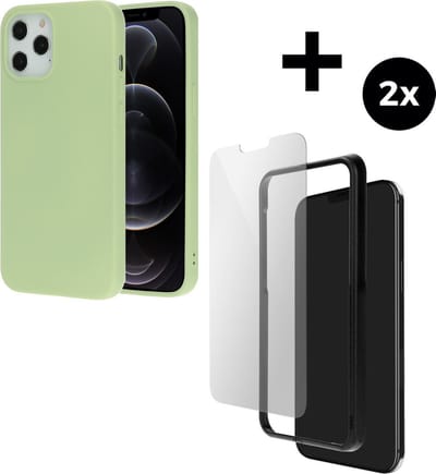 Mobiparts Silicone Cover hoesje geschikt voor Apple iPhone 12 Pro Max met 2 Screenprotectors van Gehard Glas - Groen