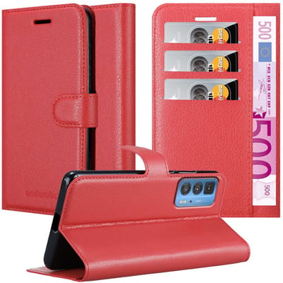 Cadorabo Hoesje geschikt voor Motorola EDGE 20 PRO / EDGE S PRO in KARMIJN ROOD - Beschermhoes met magnetische sluiting, standfunctie en kaartvakje Book Case Cover Etui