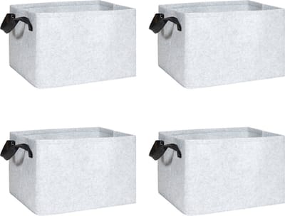 QUVIO Opbergmand - Vilt - Set van 4 - Opbergbakken - Opbergbox - Opbergdozen - Organizer - Opbergers - Lichtgrijs - Met zwarte handvaten - 29 x 39 x 25 cm