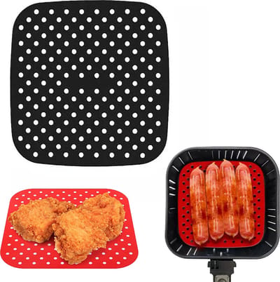 Consumerce® Siliconen Airfryer Bakmat – Vierkant 7.5 Inch – Zwart – Airfryers – Heteluchtfriteuse – Bakpapier Accessoires – Air Fryer Bakje XL XXL – Heteluchtoven – Hetelucht Oven Bakjes – Friteuse Mandje – Papier
