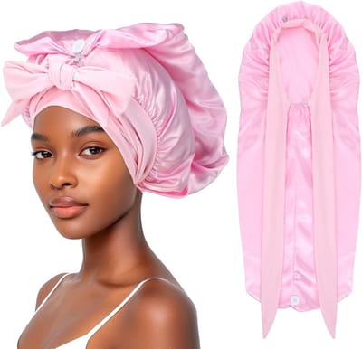 Lange Satijnen Slapenkap voor Vlechtjes, Zijde Hoofdband met Strik, Vouwbare Dames Bonnets voor Lang Haar en Bescherming tegen Frizz