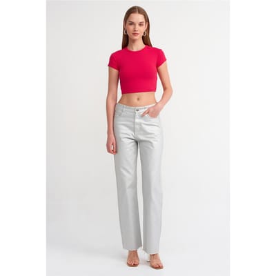 Dames Crop Slim-Fit Crew Neck T-Shirt