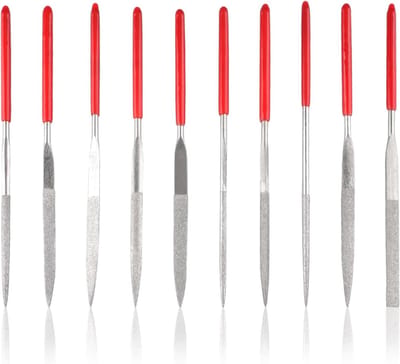 Diamant naaldvijlset - Mini vijlen set - Materiaal bewerken - 10 verschillende vormen - 140 mm - Zilver