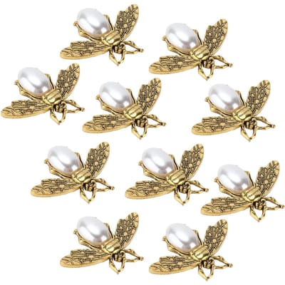 Lot de 10 broches décoratives en forme d'abeille, polyvalentes, pour vêtements, chaussures, sacs, cheveux 3.5*4.7cm beige