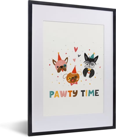 Fotolijst incl. Poster - Quotes - Spreuken - Pawty time - Honden - 30x40 cm - Posterlijst