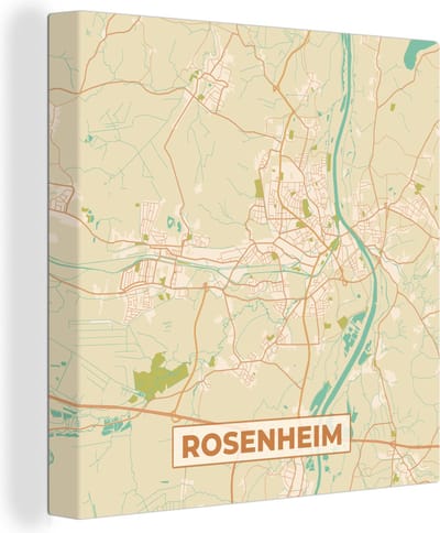 Canvas Schilderij Rosenheim - Plattegrond - Kaart - Vintage - Stadskaart - 20x20 cm - Wanddecoratie