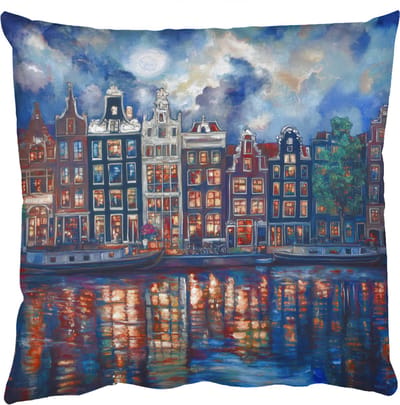 Sierkussens - Kussentjes Woonkamer - 50x50 cm - Grachten Amsterdam - Huizen - Stad - Kleurrijk