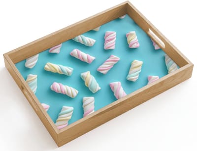 Dienblad hout 40x30 cm - Schootdienblad - Spekjes - Pastel - Snoep - Blauw - Borrelplank rechthoek - Plateau dienbladen