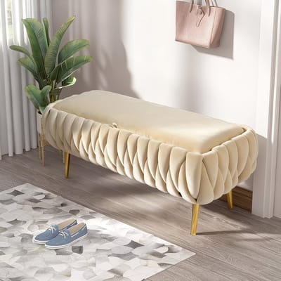 Fluweelbeklede Opbergbank met Goudkleurige Metalen Poten | 105cm, 300kg Draagvermogen