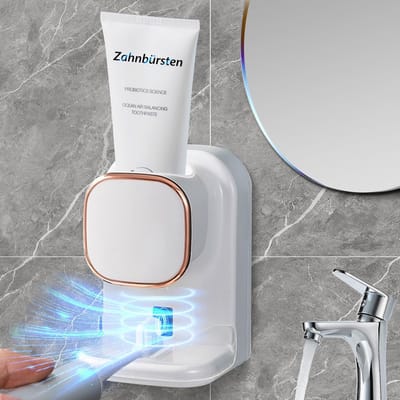 Dailygoods- Tandpasta Dispenser Automatisch - Tandenborstelhouder - Duurzaam Hoog - Nauwkeurige Dosering - Geschikt voor Volwassenen/Kinderen - Wit - Tandpastadispenser