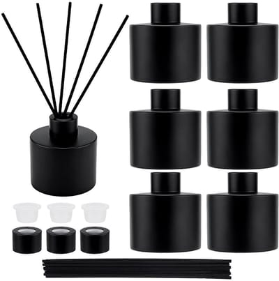 Dailygoods- Diffusorflessen 120 ml - 6 Stuks - Matzwarte Potten - Navulbaar - Geurstokjes - Voor Etherische Oliën - Geurdiffuser