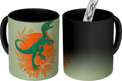 Magische Mok - Foto op Warmte Mokken - Koffiemok - Dinosaurus - Groen - Planten - Cirkel - Magic Mok - Beker - 350 ML - Theemok