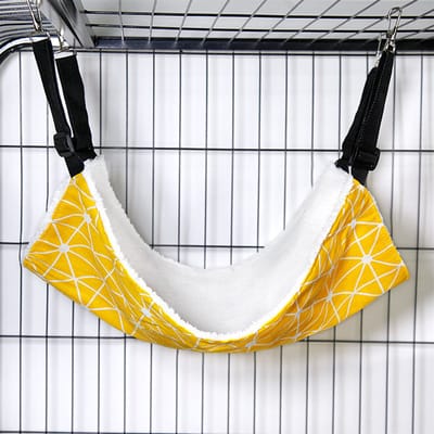 VHV - Kattenhangmat - Hangmat kat - Hangbed kat - Verstelbaar - Met haken - Zacht - Voor kooi en bench - Voor kleine honden en konijnen - 48*58cm - Geel