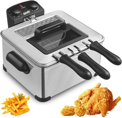 Elektrische Friteuse - Frituurpan met Manden - Lekker Eten Frituren - 3 Frituurmanden - 5 Liter Capaciteit - Zilver