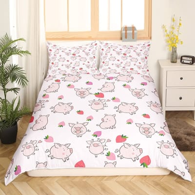 Roze Varken Beddengoed Set King Queen Slapend Varken Dekbedovertrek Voor Kinderen Jongens Meisjes Kawaii Dieren Dekbedovertrek Met 2 Kussenslopen 150x200cm 3pcs