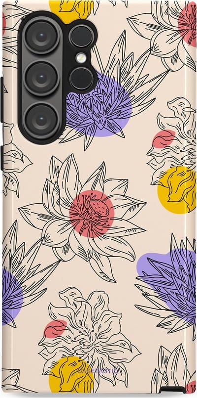 Casetastic Hoesje Geschikt voor Samsung S23 Ultra - Stijlvolle Beschermende Duo-layer Case - Bloemenschets
