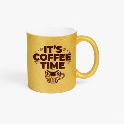Gouden Glitter Koffiemok 'It's Coffee Time' - Uniek Design & Cadeau