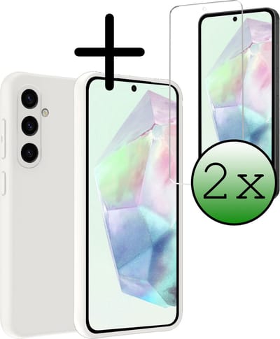 Hoesje Met 2x Screenprotector - Geschikt voor Samsung Galaxy A35 - Sterk & Shockproof - Back Cover - Siliconen Case - Telefoon Hoes - Wit