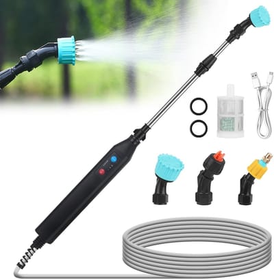 Draadloze Elektrische Drukspuit met 3 Nozzles, 5 m Slang en Oplaadbare USB-Batterij voor Tuinirrigatie