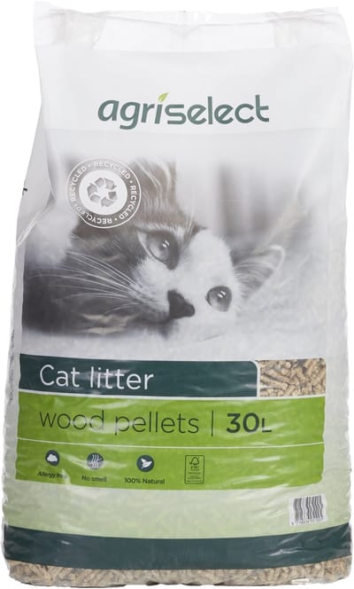 Kattenbakvulling Houtkorrels AGRISELECT - Natuurlijke, Stofarme, Biologisch Afbreekbare Vulling - 30L