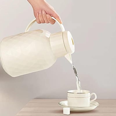 Thermoskan - Waterkoker Pot - Dranken Warm Houden - Dubbelwandig Glas - 1 Liter - Wit