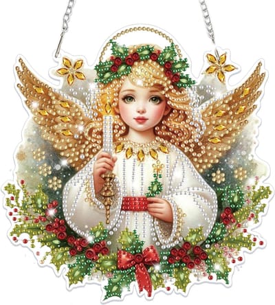 Kerstdecoratie met Diamant Schilderen: Engel Kits voor Volwassenen en Kinderen, Speciale Vormen Crystal Gem Suncatchers voor Ramen en Muren