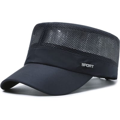 Herenhoed, Zomer Ademende Mesh Hoed, Outdoor Sporten Platte Top Hoed, Middelbare Leeftijd en Ouderen Sneldrogende Eendensnavel Hoed, Winddichte en Zonwerende Hoed Adjustable 55-59cm black
