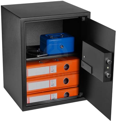 HomeSafe HV50E Meubelkluis - Grote Elektronische Safe met Codeslot - 50cm Hoog - Inclusief Legplank & Noodsleutels - Robuuste Meubelsafe voor Documenten & Waarden - Zwart RAL 9005 - 4mm Stalen Deur - 2 Jaar Garantie - Inclusief Montagebouten