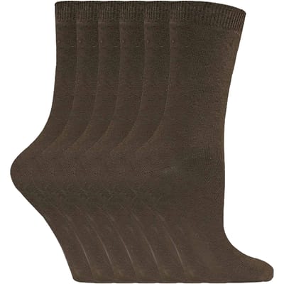 Set van 6 effen, casual katoenen damessokken - PL30 Lichtbruin