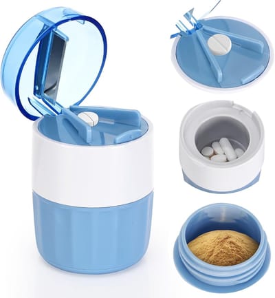 Pillensnijder met vergruizer - pillensnijder en opbergdoos - voor kleine en grote tabletten - draagbaar voor ouderen, kinderen, huisdieren en reizen - blauw