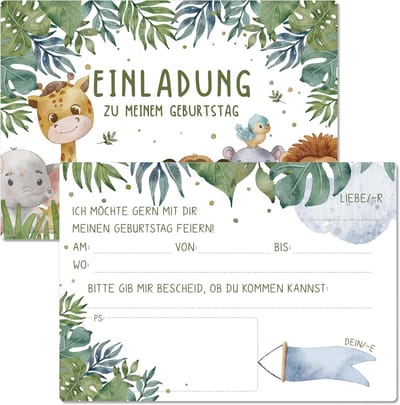 13 Kinderverjaardagsuitnodigingen met Dierenvormen en Bijpassende Enveloppen voor Feestjes