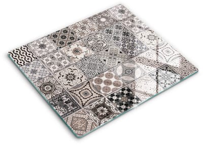 Wallfluent Spatscherm Keuken - Grijs Spatwand Keuken - 60x52 cm - Decoratieve Tegels Spatscherm Glas - Geometrisch Rechthoekig Spatscherm Keuken