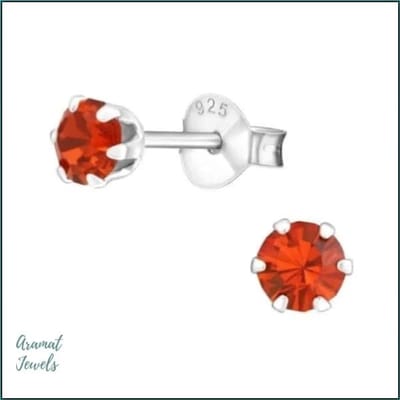 Aramat Jewels | Oorbellen | 925 Zilveren Kristallen Oorbellen Rond 4-8mm - Sprankelende Studs | 4mm / Hyacint | | | Zilver | Kinderen, Volwassenen | Verkleurd niet