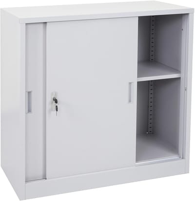 Archiefkast Boston MCW-F41, stalen kantoorkast, met afsluitbare schuifdeuren 90x90x45cm ~ grijs